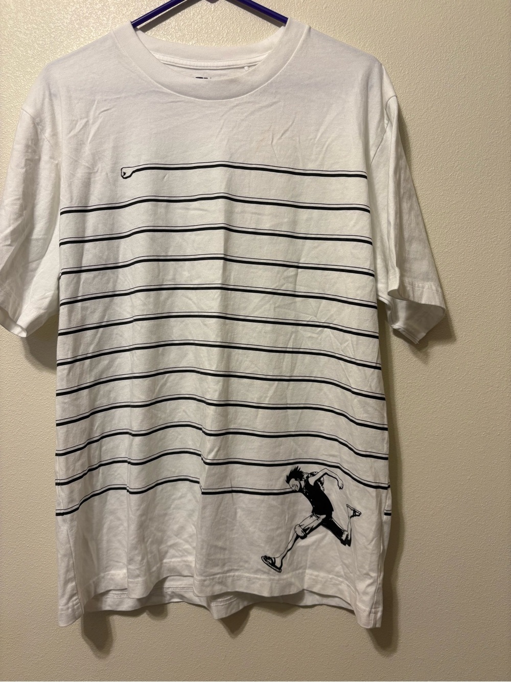 Men's White Short-Sleeve Graphic Stripe Tee - Casual Everyday Shirt
